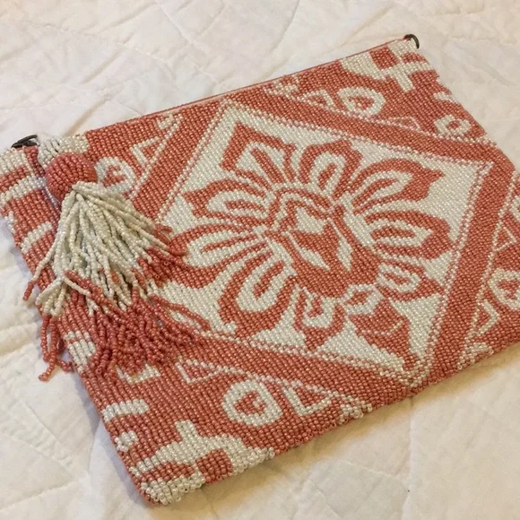 NWOT RARE Anthropologie Danica Embellished Pouch Pink 10.75" X 7.5" X .5" - Picture 2 of 7